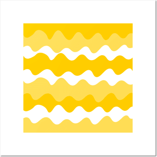 yellow and white horizontal waves pattern Posters and Art